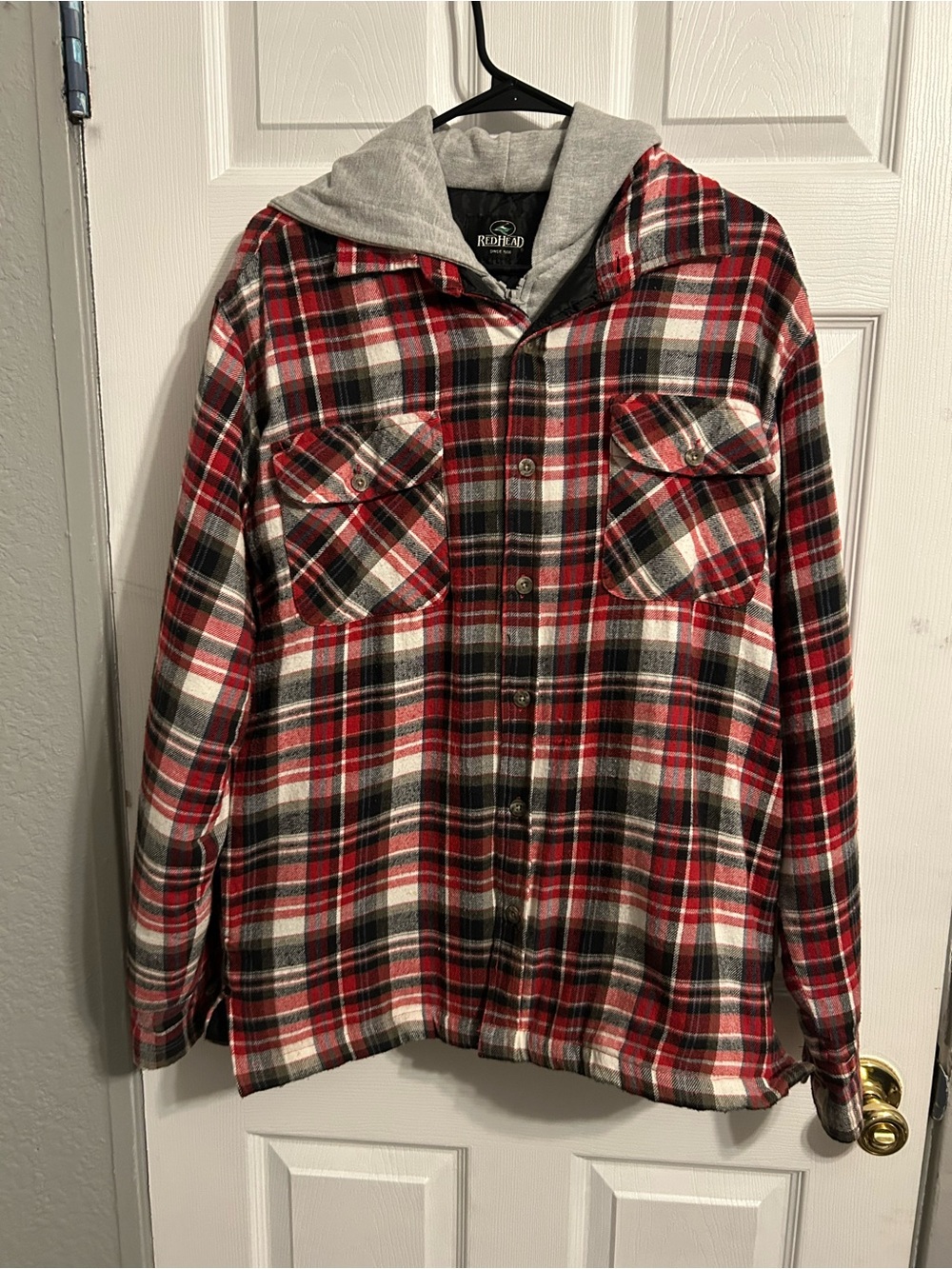 RedHead Red Black White Plaid Hooded Flannel Jacket
